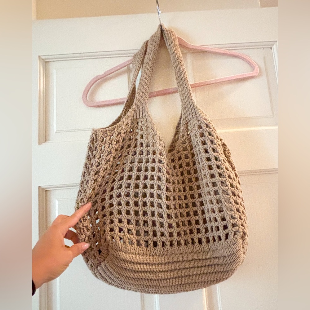 Stylish Tan Crochet Tote Bag